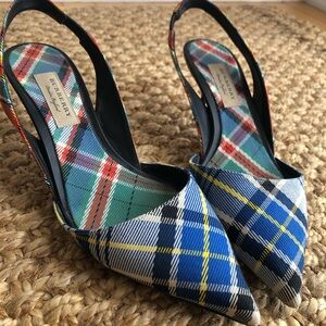 Burberry Annice Tartan Slingbacks. Size 38.5